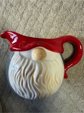 Red-Accented Christmas Gnome Ceramic Creamer Pitcher
